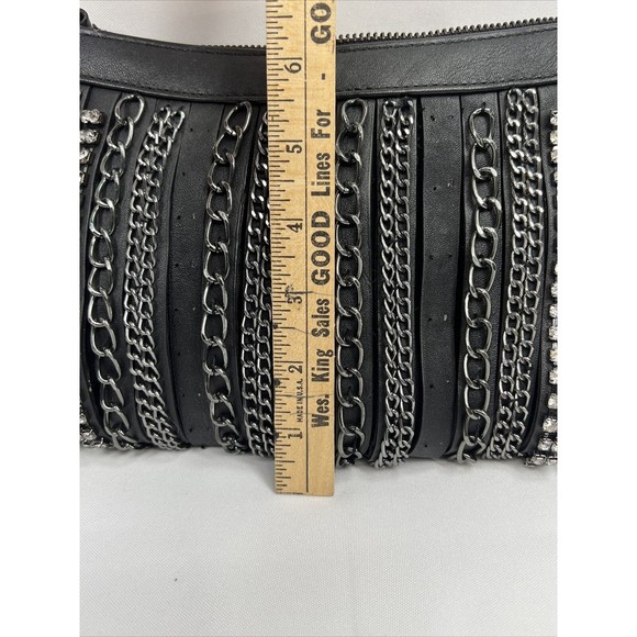 Cache Black Purse Clutch D For Shoulder Strap Zipper rhinestone chain embellish - Picture 7 of 12